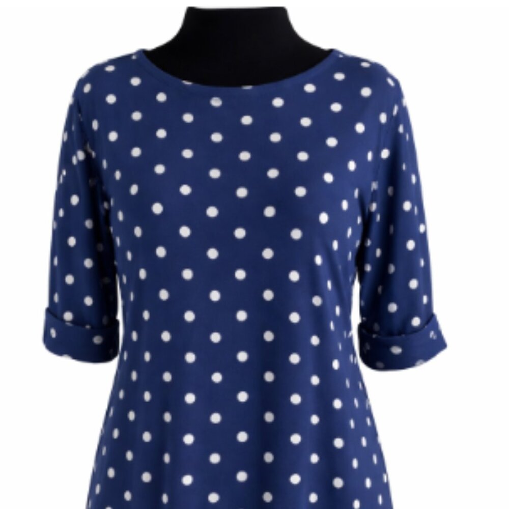 Karen Scott Navy Blue Polka Dot Dress – Size Large – NWOT - Picture 3 of 8